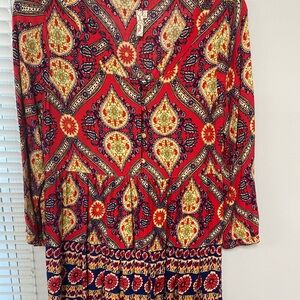 Red Camel Red and Yellow Peplum Blouse with Notched Collar